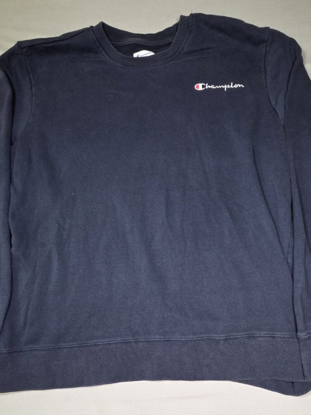 Champion Navy Crewneck Sweatshirt White Script Logo Sleeve C Mens XL